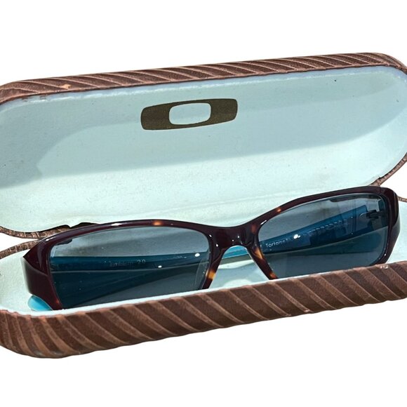 Oakley Womens Tortoise & Blue Emblem 2.0 Rectangular Sunglasses W/ Case - Picture 9 of 9